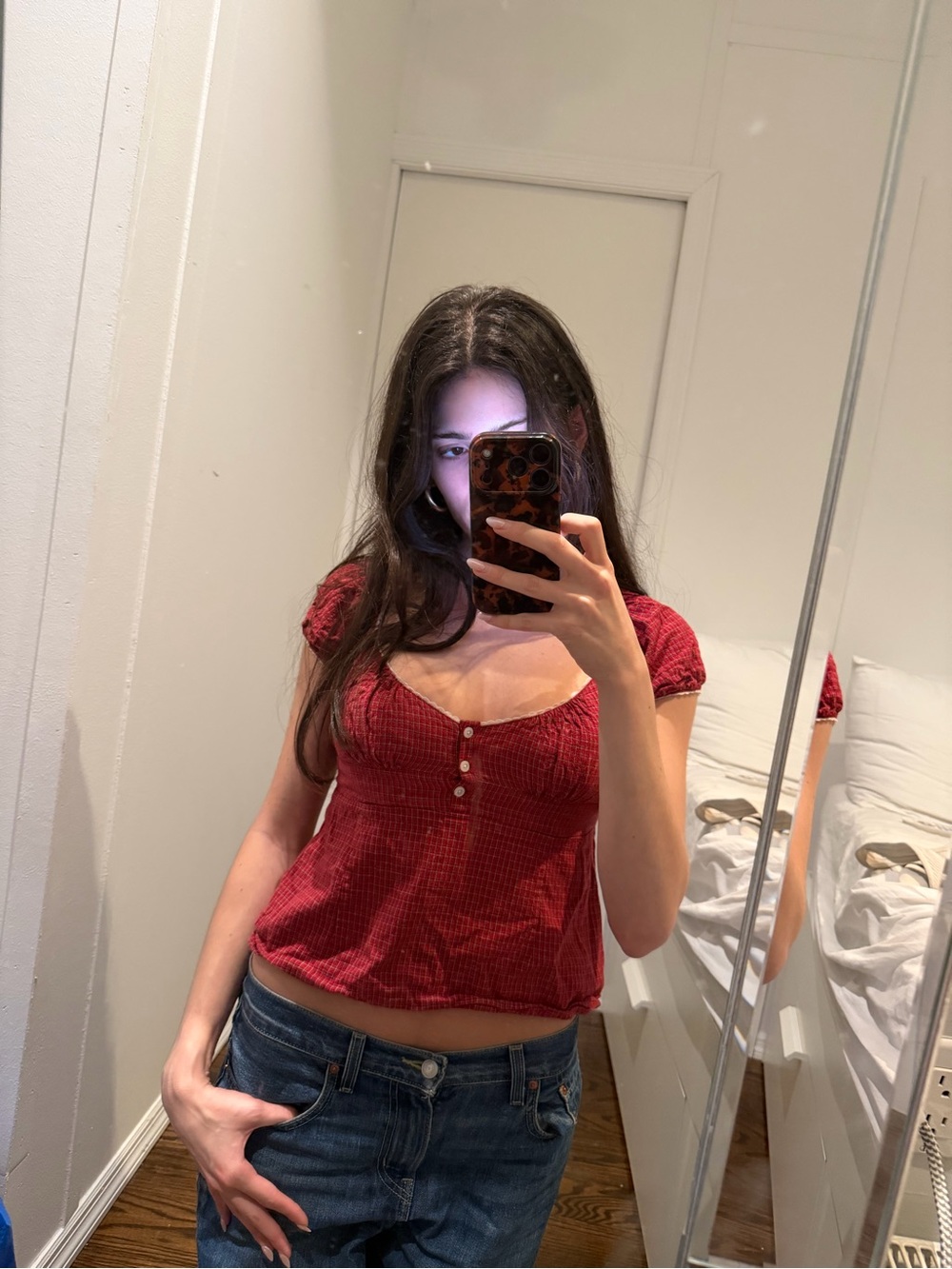 BM Red Babydoll Button-Front Top